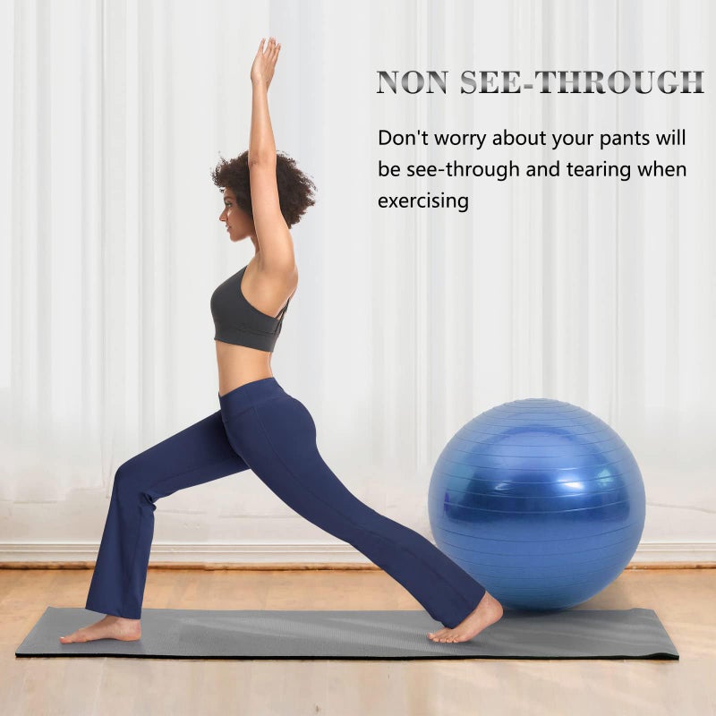 HISKYWIN Inner Pocket Yoga Pants 4 Way Stretch Tummy Control Workout Running Pants, Long Bootleg Flare Pants HF2-Navy Blue-S - Image 4